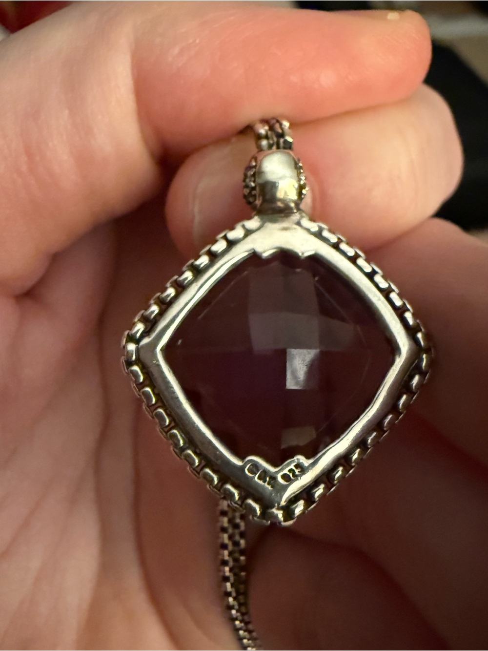 David Yurman Sterling Silver 20mm Amethyst Cushion Pendant Necklace - Picture 4 of 5
